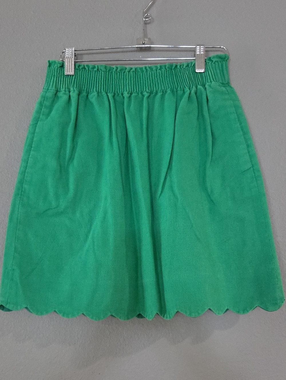 J. Crew Bright Green Elastic-Waist Scallop Hem Mini Skirt - Linen